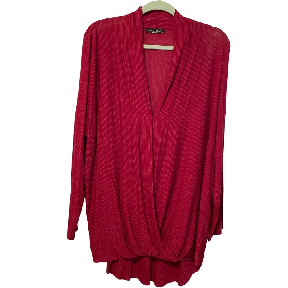 Final Touch Women's Large Red Striped Long Sleeve Wrap Sweater Lightweight‎